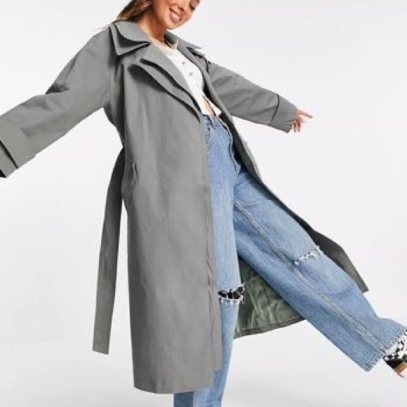 Grey Oversized Trench Coat - Picture 4 of 9
